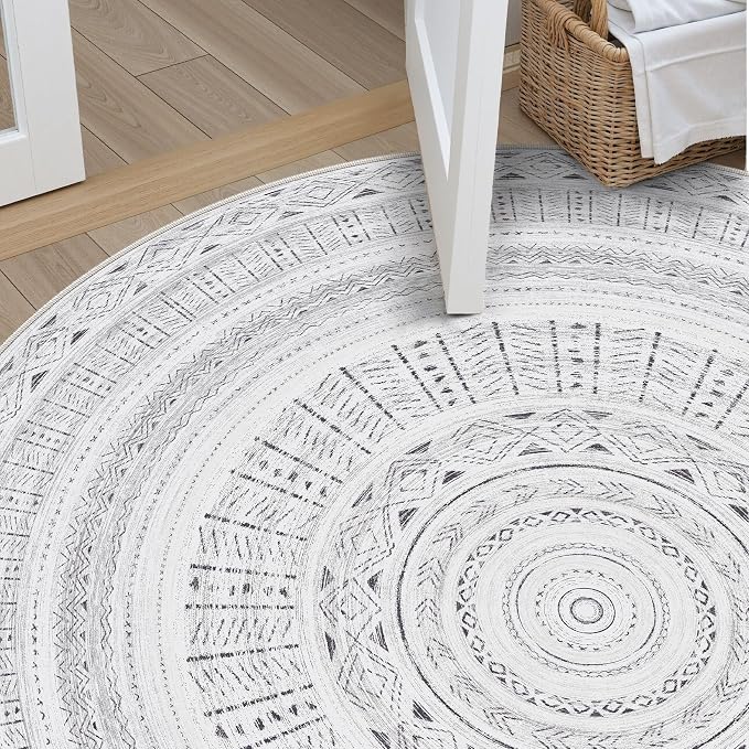 cotiled 6x6 Round Rug 6ft Circle Living Room Boho Area Rugs | Washable Foldable - Image 6