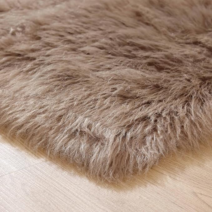 Goolela Fluffy Faux Fur Rug for Bedroom 4x6 Light Brown Beige Sheepskin Fuzzy - Image 8