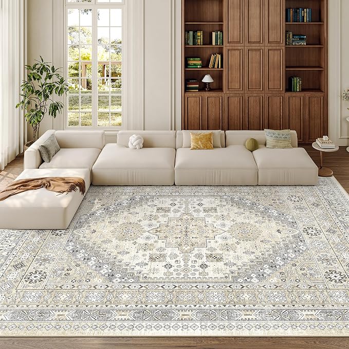 8x10 Area Rugs for Living Room, Large Washable Rug, Dining Room, Low Pile by Zesthome