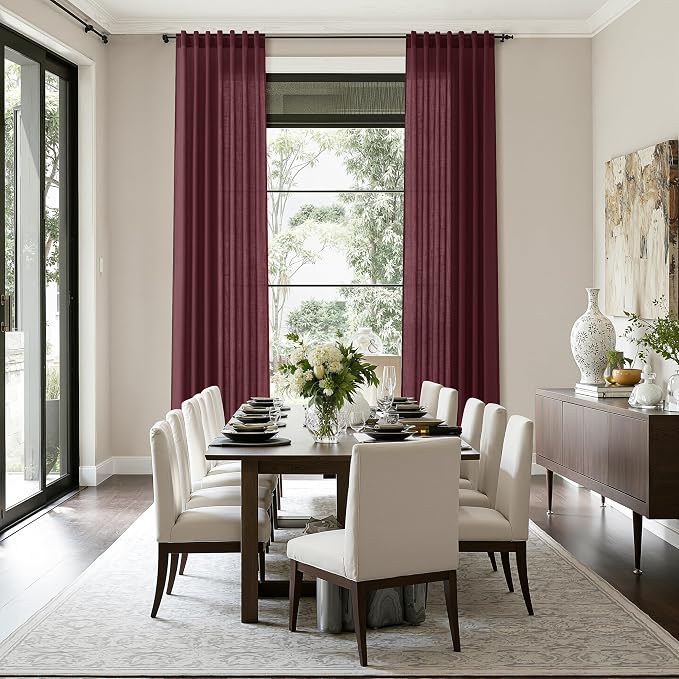 Burgundy Linen Curtains for Living Room 100 Inches Long Light Filtering Semi - Image 8