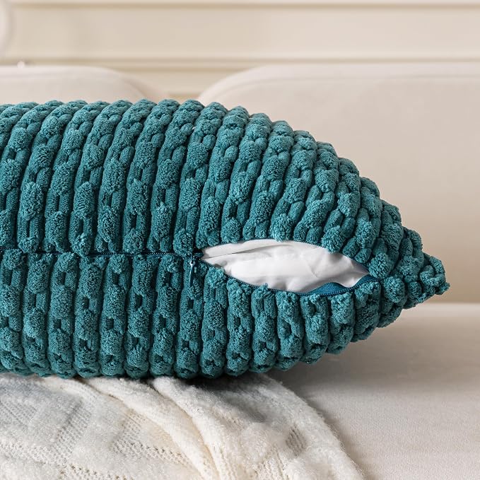 Set of 4 Teal Decorative Throw Pillow Covers 18x18 Inch Corduroy Pillow Covers - Image 5