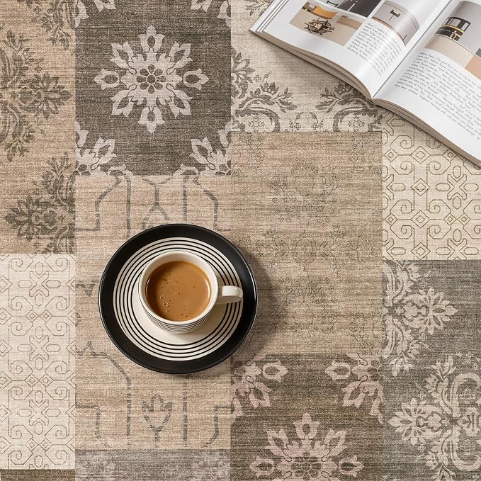 UERMEI 8x10 Area Rug for Living Room, Washable Brown Modern Geometric Patchwork - Image 8