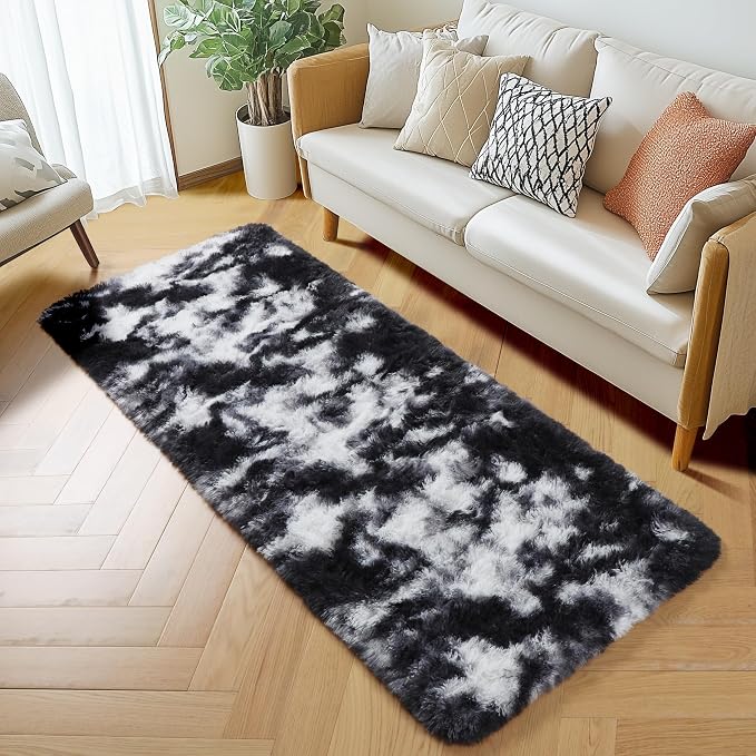 Amdrebio Black White Grey Runner Area Rug 2x6 - Image 3
