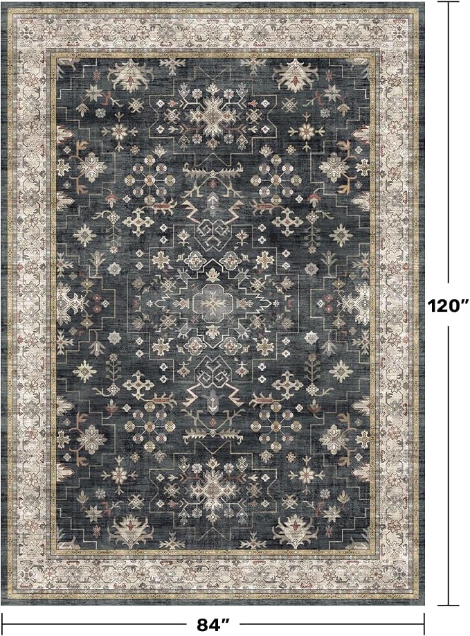 Black Farmhouse Washable 7x10 Area Rugs - Image 2