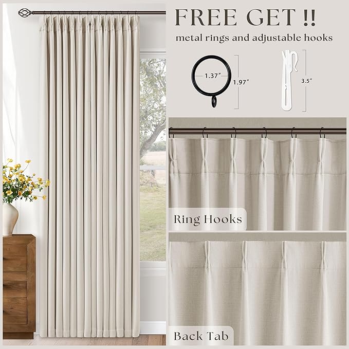 Pleated Cream Ivory 86 Inch Blackout Linen Curtains - Image 5