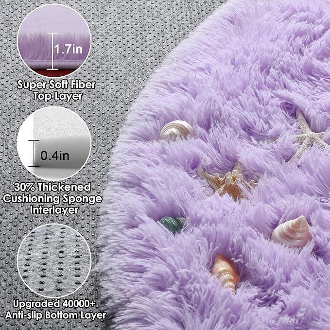 Light Purple Round Rugs 5ft, Fluffy Soft Circle Area Rug - Image 2