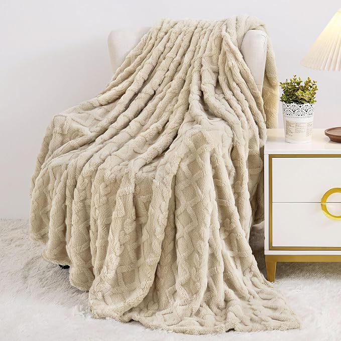 Aganear Fleece Throw Blanket for Bed Couch 90"x90" Khaki | Lightweight Fuzzy - Image 5