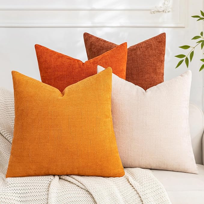 Set of 4 Soft Textured Decorative Throw Pillow Covers 24x24 Inch Cozy Farmhouse by Cozoomy