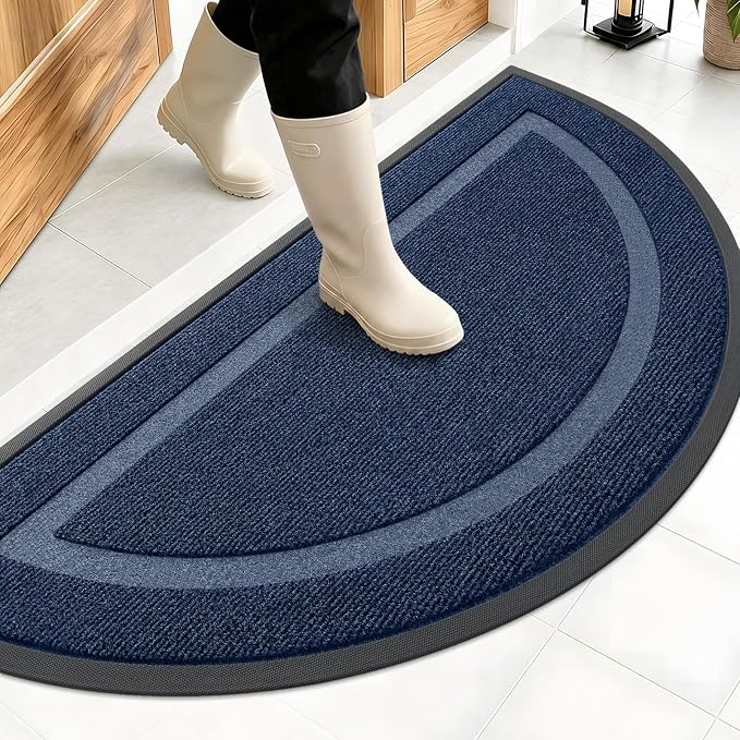OLANLY Half Circle Front Door Mat Outside 47x23 All-Season Rubber Doormat | Blue by OLANLY