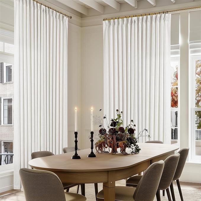 Beige White Pinch Pleated Extra Wide Curtain Panels 84 Inches Long 100 Wide | by Twodrapes