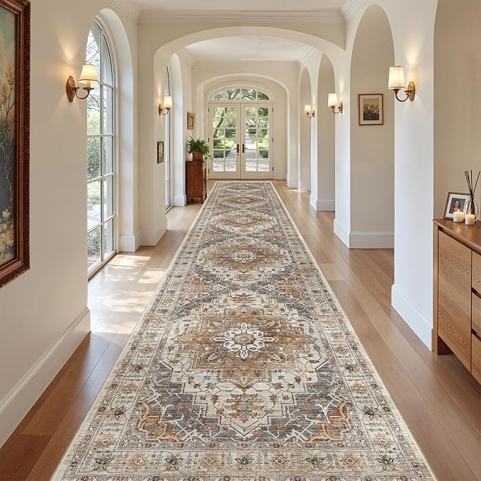 Madane Hallway Runner Rug 3x20 Washable Kitchen Runners 20ft, Turmeric/Grey | - Image 3