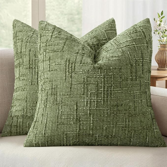 MIULEE Chenille Textured Throw Pillow Covers Sage Green 18x18 Set of 2 | Slubby by MIULEE