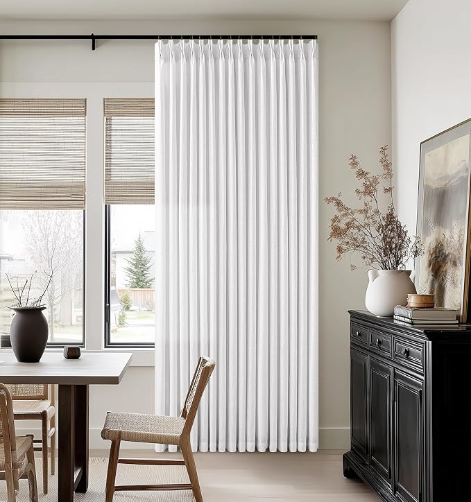 Memory Trained Pinch Pleat Semi Sheer Linen Snow White Curtains 100 Inches | by Twodrapes