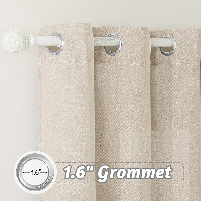 RYB HOME Linen Sheer Curtains - Semi Sheer Light Filtering Privacy Curtains, Country Rustic Window Draperies for Living Room Closet Nursery Doorway, W 52 x L 72, 2 Panels, Beige