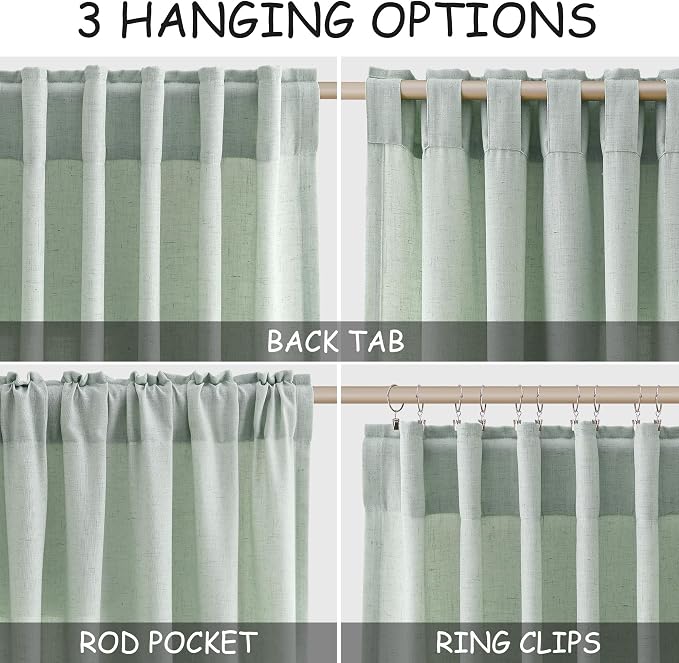 Aqua Green Linen Curtains 108 Inches Long - Image 2