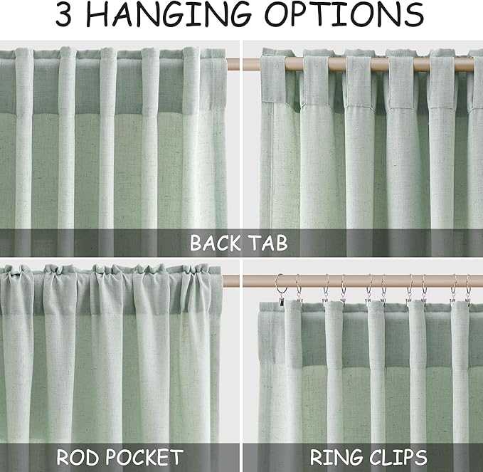 Aqua Green Linen Curtains 52x72 Inch 2 Panels | Semi Sheer Light Filtering - Image 2