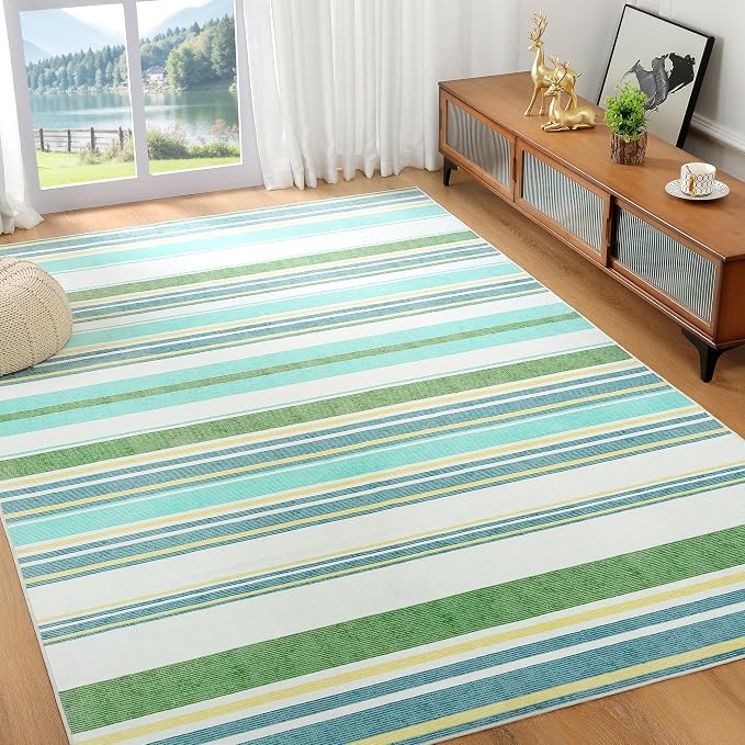 Area Rug 4x6 Green Rug Washable Rugs Non Slip Low Pile Small Carpet - Image 3