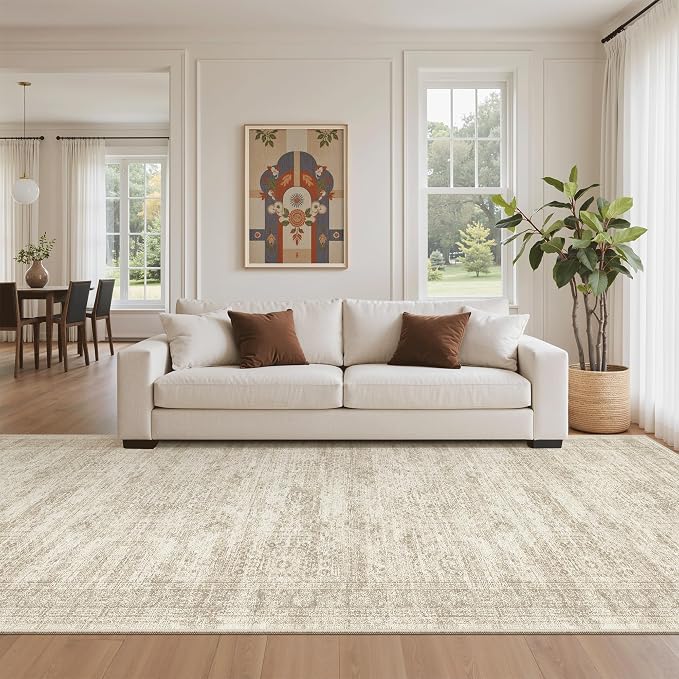 Soalmost Washable 4x12 Hallway Runner Rug Non-Slip Kitchen Entry Rugs Beige | - Image 2