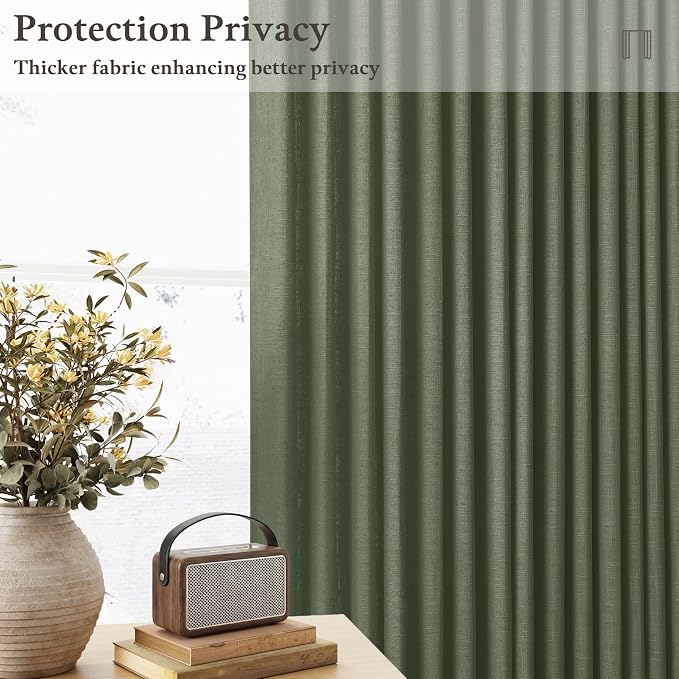 Green Linen Pinch Pleated Semi Sheer Curtains - Image 6