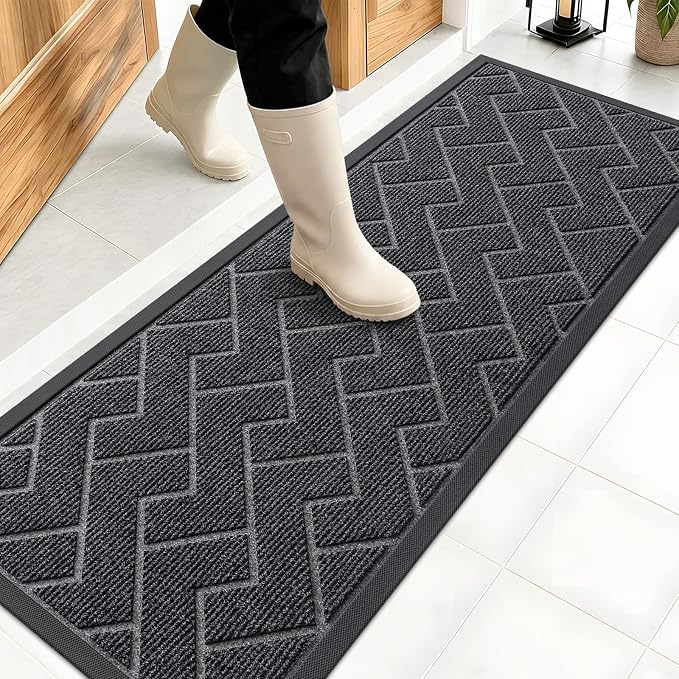 OLANLY Front Door Mat Outside 47x17, All-Season Absorbent Rubber Doormat | Grey by OLANLY