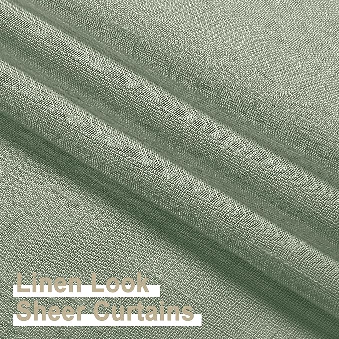Aiyufeng Sage Green Sheer Curtains 72 inches Long 2 Panels, Fresh Textured Semi Sheer Green Curtains Linen Breathable Elegant Door Curtains & Drapes for Farmhouse/Living Room/Kitchen, 40Wx72L inch