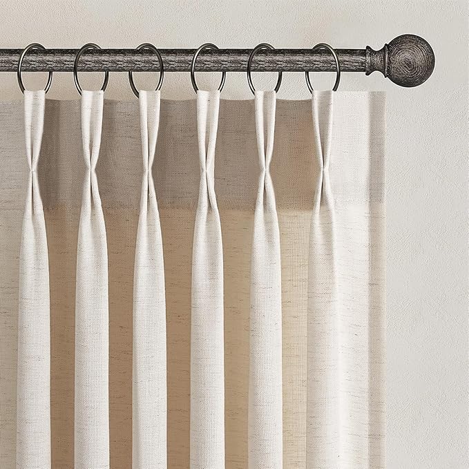 Topfinel 96 Inches Long Pinch Pleated Semi Sheer Curtains, Ivory Beige Linen by Topfinel