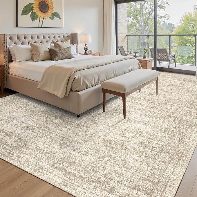 Soalmost 12x15 Washable Area Rugs Soft Living Room Rug Abstract Beige | Large - Image 9