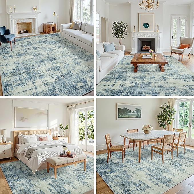 6x9 Washable Area Rug for Living Room Bedroom: Non-Slip Modern Blue Gray | - Image 3
