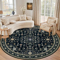 Round Area Rug for Living Room: 6ft Washable Rug for Bedroom Black | Vintage by EXPEDIX