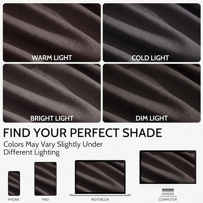 Cocoa Coffee Linen Blend Light Filtering Back Tab Curtains 108 Inches Long - Image 4