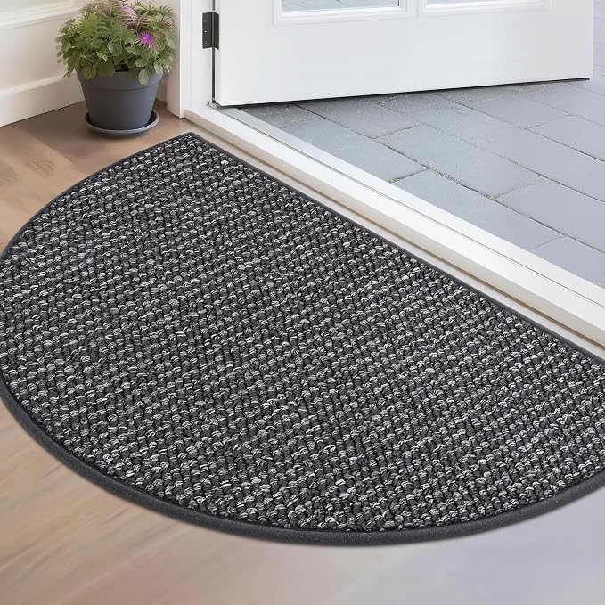 BEQHAUSE Dirt Trapper Door Mat 17" x 30" Half Circle Non Slip, Charcoal | by BEQHAUSE