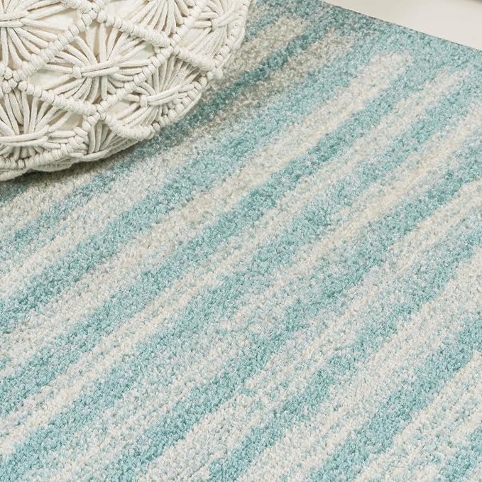 JONATHAN Y Khalil Modern Berber Stripe Turquoise/Cream Indoor Area Rug - Image 4