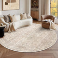 Schweek 8ft Circle Rug Neutral Beige Vintage Washable Non-Slip Round Rugs | by Schweek