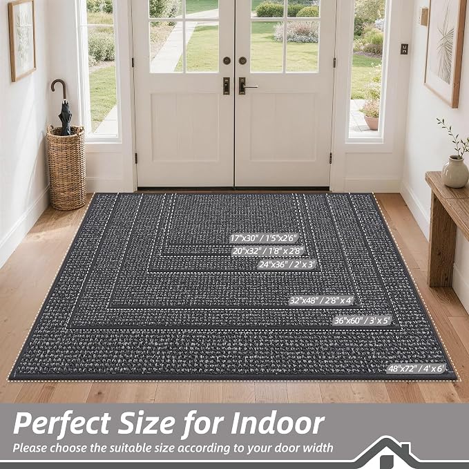 BEQHAUSE Dirt Trapper Door Mat 24"x36", Non-Slip Washable Doormat, Charcoal | - Image 2