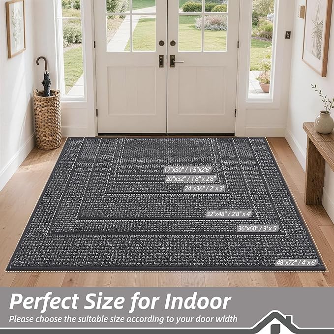 BEQHAUSE Dirt Trapper Door Mat 32"x48", Non-Slip Washable Doormat, Charcoal | - Image 2