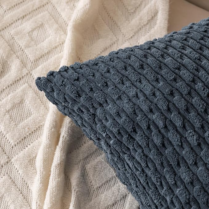 Set of 4 Grey Blue Decorative Throw Pillow Covers 24x24 Inch Corduroy Pillow - Image 3