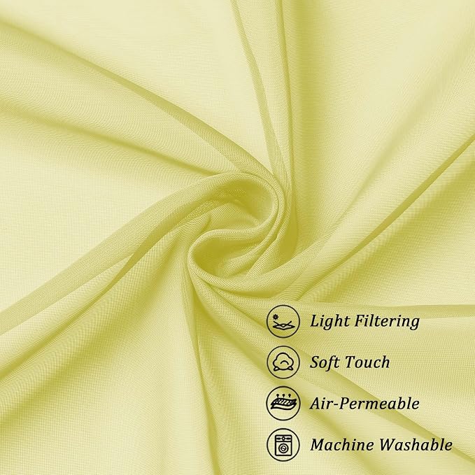 Chyhomenyc Sheer Curtains 63 Inch Length 2 Panels, Lemon | Light Filtering - Image 7