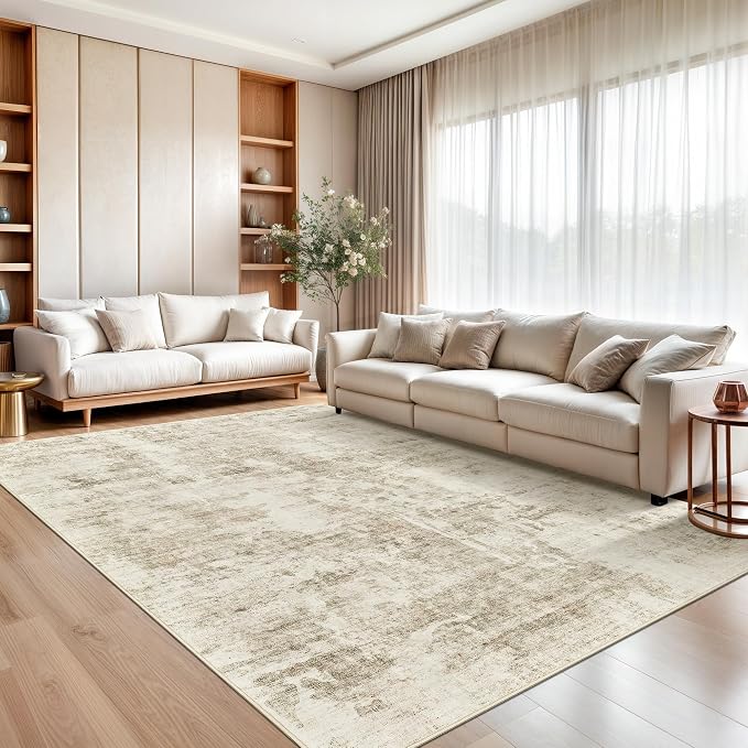 Soalmost 10x14 Area Rugs for Living Room Washable Rug Abstract Beige/Gray | - Image 2