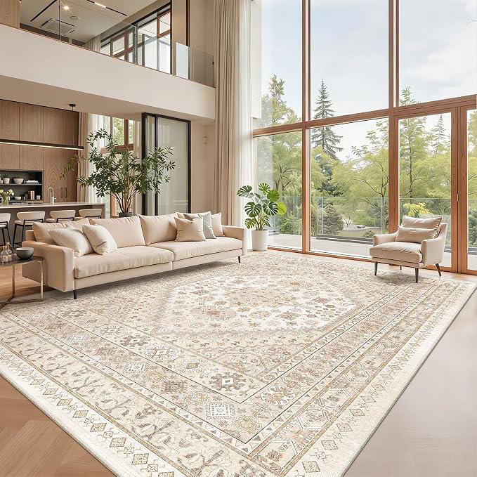 12x15 Area Rugs for Living Room, Large Washable Rug, Dining Room, Low Pile by Zesthome