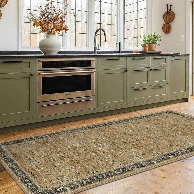 Natural Sage Taupe 2x6 Entryway Runner Rug, Kitchen Floor Mat - Image 3