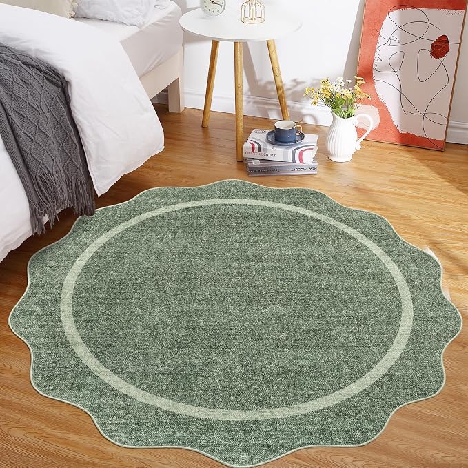 GarveeHome Scalloped Washable Small Round Rug 3 ft Non-Slip - Image 4