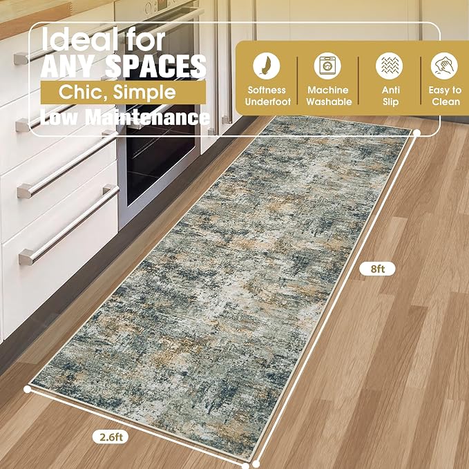Runner Rugs for Hallways Kitchen 2.6x8 Non Slip Washable Multi Color | Modern - Image 2