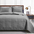 Love's cabin Twin Quilt Set Grey Bedspreads - Soft Bed Summer Lightweight Bedspread Comforter - Modern Style Coin Pattern Coverlet for All Season - 2 Pieces (1 Quilt, 1 Pillow Sham)