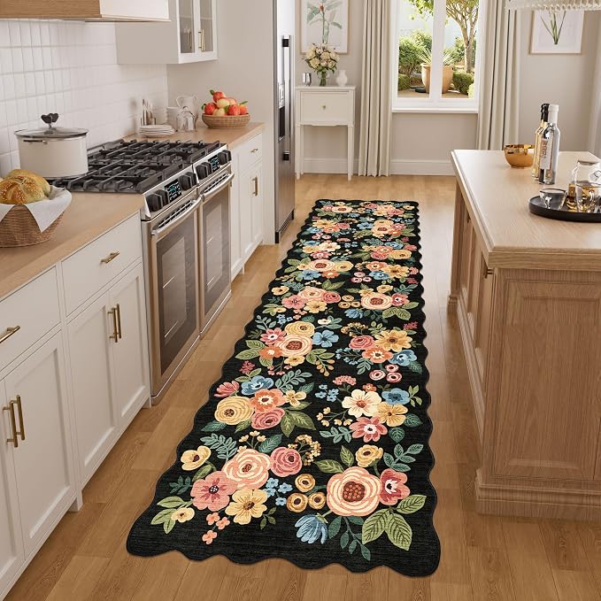 DUKINO 2x7 Runner Rug for Hallway, Floral Washable Rug for Kitchen, Stain - Image 3