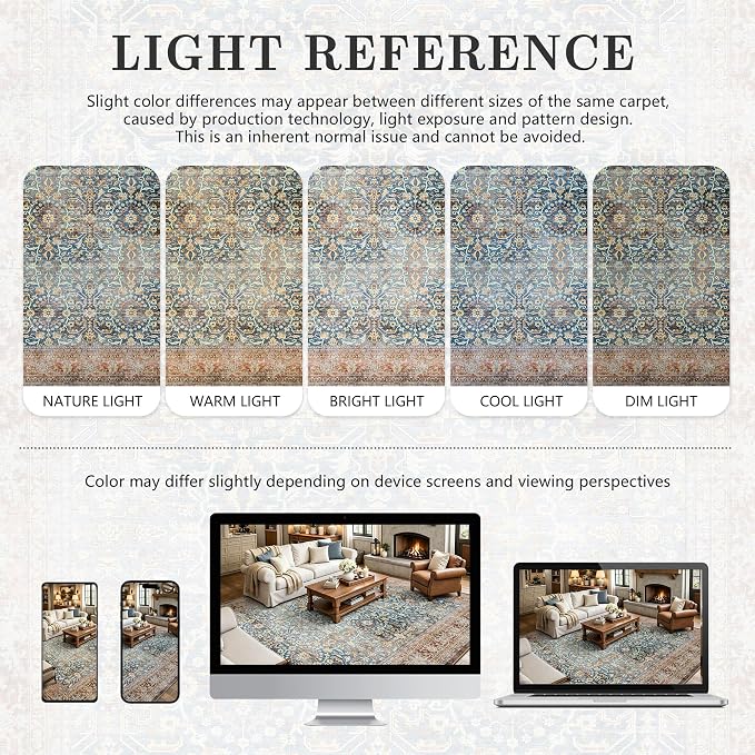 6x9 Area Rugs - Washable Vintage Retro Living Room Rug, Soft Ultra Thin Non - Image 8