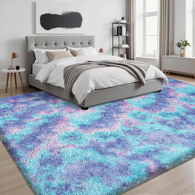 8x10 Area Rug Living Room Bedroom: Fluffy Plush Shag Carpet Rainbow - Image 3