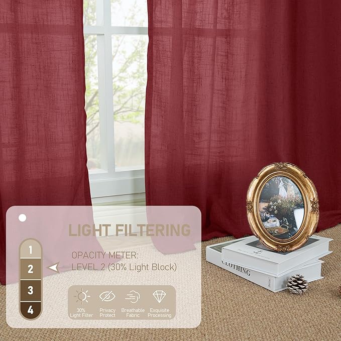 Burgundy Red Linen Curtains 72 Inch - Image 5