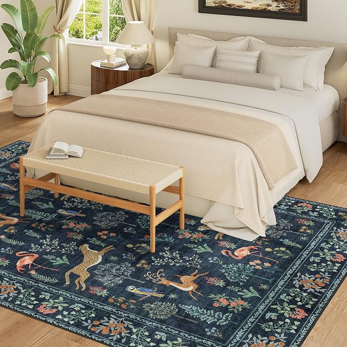 DUKINO 9x12 Area Rug for Living Room Washable Animal Rug Non Slip Navy Blue | - Image 4