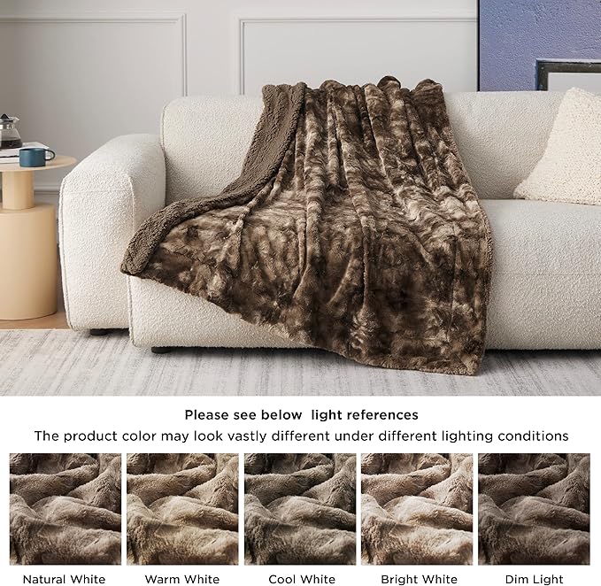 Bedsure GentleSoft Sherpa Fluffy Blanket Twin Size - Fleece Warm and Cozy Throw for Women Gift, Plush & Fuzzy Faux Fur Christmas Blanket for Couch, Sofa, Bed Decor, Tie Dye Design, Brown, 60x80 Inches