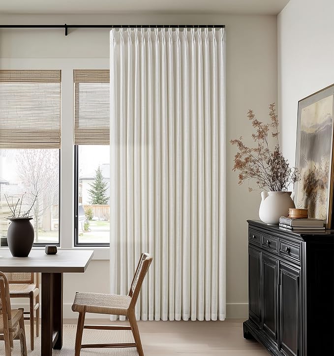 Natural Cream Semi Sheer Pinch Pleat Linen Back Tab Curtains 120 Inch Long | by Twodrapes